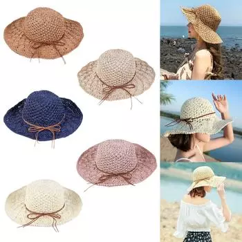 Модная женская складная шляпа с хвостиком и бантом, козырек от солнца One Size бежевый