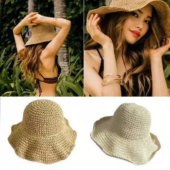 Модная женская складная шляпа с хвостиком и бантом, козырек от солнца One Size бежевый