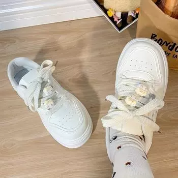 Модная женская спортивная обувь 2024 года, осенняя, чисто-белая, дышащая, на толстой подошве, повседневная, студенческая, спортивная, белая обувь, простая и универсальная 35 бежевый