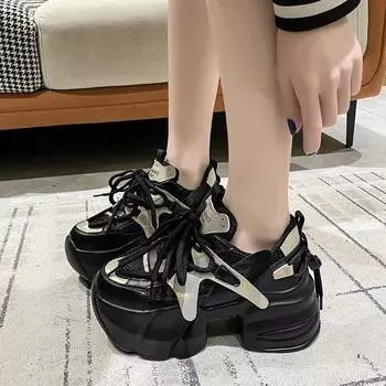 Модная женская спортивная обувь, повседневная женская обувь, летняя толстая подошва для бега 2024 года, хит продаж, цветное сочетание, модная толстая подошва, шнуровка 34 бежевый