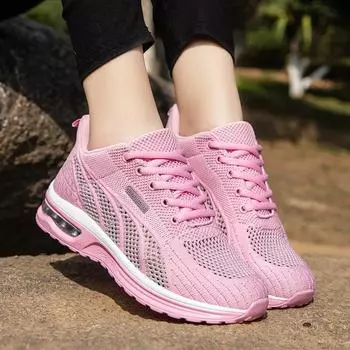 Модная женская спортивная обувь, весенние женские кроссовки с дышащей сеткой, летние легкие кроссовки на воздушной подушке, тренировочные туфли на шнуровке для активного отдыха 35 розовый