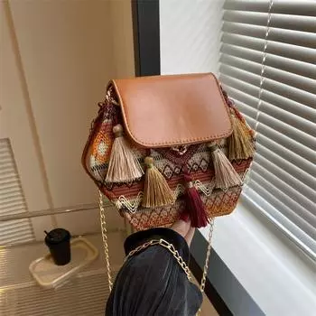 Модная женская сумка 2024 года, новая супер-огненная этническая сумка-мессенджер, бахромчатая сумка-ведро, плетеная женская сумка зелёный