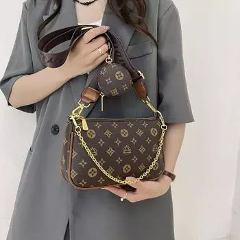 Модная женская сумка 2025 года, новинка, популярная сумка-мессенджер с ретро-принтом, маленькая квадратная сумка, универсальная, с широким плечевым ремнем, одно плечо, женская сумка кофейный