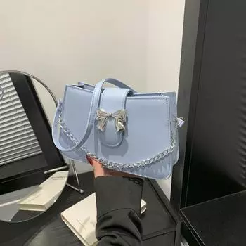 Модная женская сумка-бантик 2024 года, новая весенняя цепочка, нишевый дизайн, простая маленькая квадратная сумка на плечо чёрный