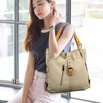 Модная женская сумка, большая вместительная сумка на одно плечо, рюкзак с двойным плечом, парусиновая сумка для женщин One Size коричневый