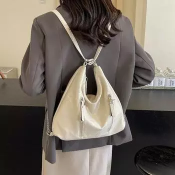 Модная женская сумка, большая вместительная сумка-тоут, новинка 2024 года, плиссированная сумка на плечо с двумя плечами, сумка двойного назначения, рюкзак для почтальонов чёрный