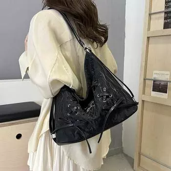 Модная женская сумка, большая вместительная сумка-рюкзак, сумка двойного назначения, сложенный наплечный рюкзак с двумя плечами для поездок на работу через плечо чёрный