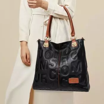 Модная женская сумка большой емкости с буквенным принтом из коровьей кожи