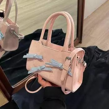 Модная женская сумка Bow Fashion, весенняя, простая, премиум-фактурная, маленькая, квадратная, сумка через плечо розовый