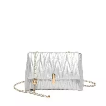 Модная женская сумка-цепочка с вышивкой, маленькая квадратная сумка, текстурированная сумка на плечо, нишевая универсальная сумка-мессенджер серебряный
