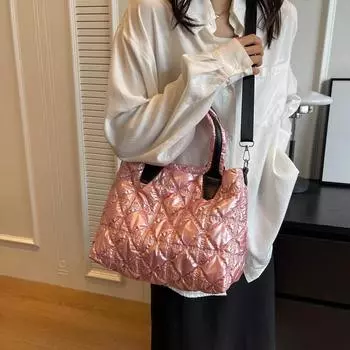 Модная женская сумка через плечо, блестящая, однотонная, повседневная, нейлоновая, стеганая, мягкая, дорожная сумка-шоппер чёрный