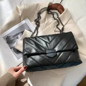 Модная женская сумка через плечо из искусственной кожи с цепным ремешком, кожаная сумка через плечо, сумка-тоут 28*19*8cm чёрный