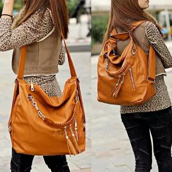 Модная женская сумка через плечо из искусственной кожи через плечо Tote Messenger Hobo Bag коричневый
