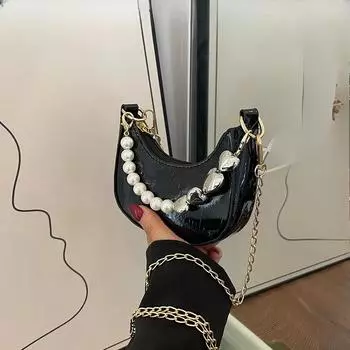 Модная женская сумка через плечо из искусственной кожи с блестящей сумкой через плечо и металлической цепочкой чёрный