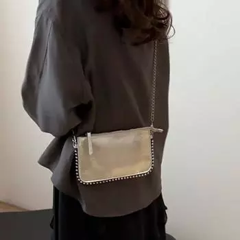 Модная женская сумка через плечо из искусственной кожи с небольшой молнией и цепочкой с ромбовидным декором 22x0.5x13.5cm чёрный