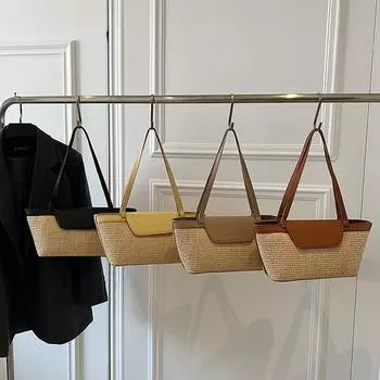 Модная женская сумка через плечо из искусственной кожи, тканая сумка-тоут в стиле пэчворк, большая вместительная сумка-тоут, новая повседневная тканая контрастная цветная сумка 37x11x16cm жёлтый