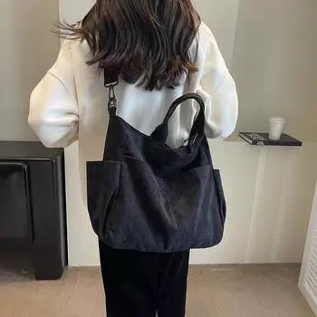 Модная женская сумка через плечо из мягкого вельвета, однотонная, большая вместительная сумка на молнии для поездок на работу и обратно