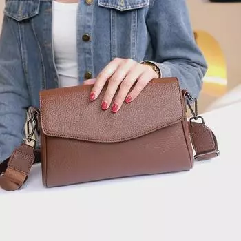 Модная женская сумка через плечо из мягкой кожи - коллекция осень/зима кофейный