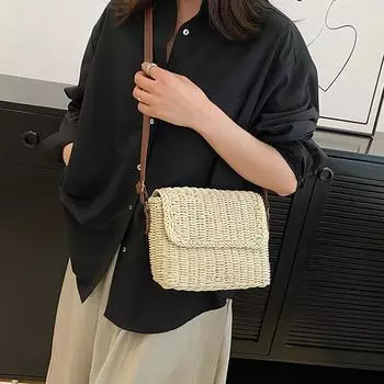 Модная женская сумка через плечо из плетеной соломы, сумка-мессенджер из рафии, новая модная винтажная сумка через плечо для отпуска, летняя соломенная пляжная сумка 24*17*7.5cm бежевый