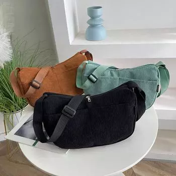 Модная женская сумка через плечо из вельвета — большая вместимость, повседневный стиль мессенджера с напечатанным логотипом, дизайн в виде корейских пельменей. One Size коричневый