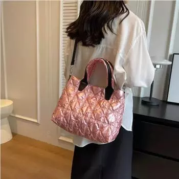 Модная женская сумка через плечо, прочная повседневная сумка через плечо, нейлоновая сумка большой вместимости, стеганая, с подкладкой, дорожная сумка-шоппер