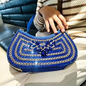 Модная женская сумка через плечо, роскошная сумка-полумесяц, полная бриллиантов, дизайнерский кошелек премиум-класса для подмышек королевский синий