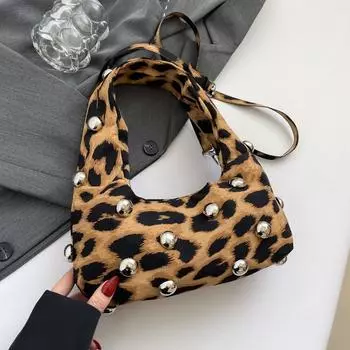 Модная женская сумка через плечо с леопардовым принтом, женские подмышечные сумки с заклепками