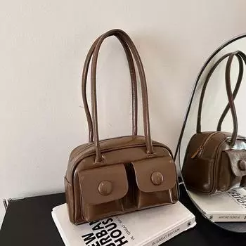 «Модная женская сумка через плечо с несколькими карманами — осень/зима 2024 г., ретро-корейский стиль, большая вместимость» without pendant коричневый