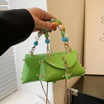 Модная женская сумка через плечо с отделкой бисером, летняя новая сумка из искусственной кожи с небольшим клапаном под мышкой, модная сумка через плечо с цепочкой
