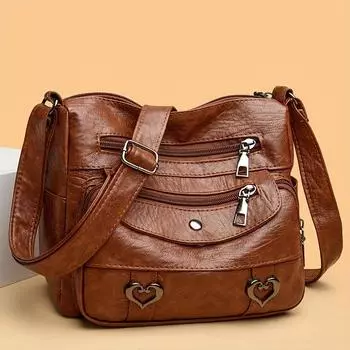 Модная женская сумка через плечо с подвеской в виде сердца - регулируемый плечевой ремень, несколько карманов, винтажный дизайн чёрный