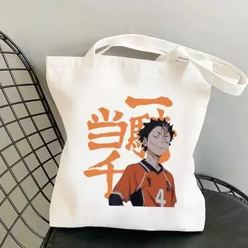 Модная женская сумка через плечо с принтом аниме Haikyuu, повседневная сумка-тоут, эко-портативная дорожная сумка для покупок, школьная сумка