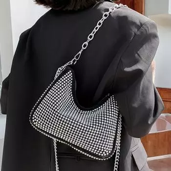 Модная женская сумка через плечо со стразами, блестящая цепочка, вечерний клатч, повседневная женская сумка-мессенджер через плечо