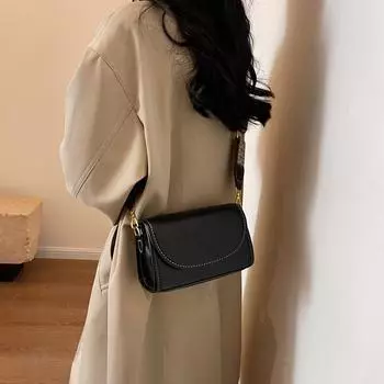 Модная женская сумка через плечо, универсальная широкополосная сумка, кожаная сумка через плечо, маленькая квадратная сумка с металлическим украшением, простая городская