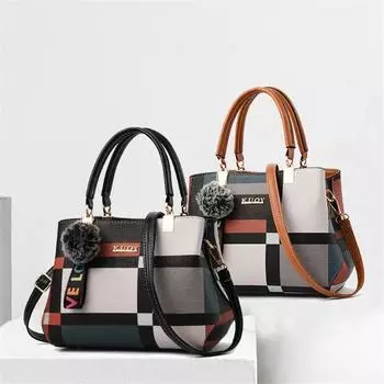 Модная женская наплечная сумка в стиле пэчворк 28x15x20cm бежевый