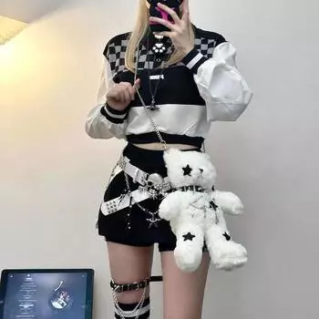 Модная женская сумка через плечо Y2k Bear, плюшевая готическая панк-цепочка, оригинальная модная сумка с заклепками, винтажная женская сумка через плечо Harajuku чёрный