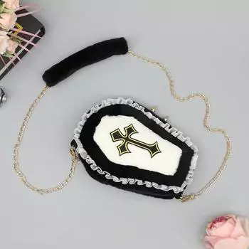 Модная женская сумка через плечо Y2k, плюшевая готическая сумка с крестом в стиле Харадзюку, модная винтажная сумка для гроба подмышками, Лолита Jk, повседневная женская новая сумка 24X18cm черный белый