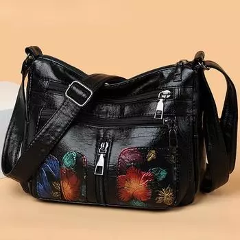 Модная женская сумка через плечо, женская сумка-мессенджер в стиле вышивки, роскошные дизайнерские сумки 2024, зимняя женская повседневная сумка через плечо чёрный