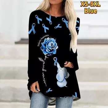 Модная женская сумка для пожилых людей с круглым вырезом и топом с принтом «крылья» и длинными рукавами, XS-8XL 6XL