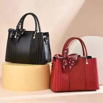 Модная женская сумка из искусственной кожи с верхней ручкой, роскошная сумка через плечо с украшением в виде шарфа, большая вместимость, дизайнерские женские сумки-тоут