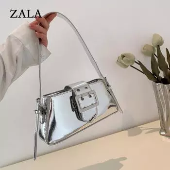 Модная женская сумка из искусственной кожи, сумки на плечо, женская повседневная однотонная сумка-мессенджер для женщин, роскошная серебряная сумка подмышками 26.5x5.5x12cm серебряный