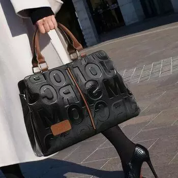 Модная женская сумка из натуральной кожи, большая вместительная сумка, сумка через плечо из коровьей кожи с буквенным принтом светло-коричневого