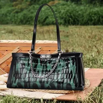 Модная женская сумка из натуральной кожи подмышками темно-зеленого цвета, сумка для мамы, новый верхний слой из коровьей кожи, высококачественная цепочка