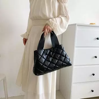 Модная женская сумка из полиэстера с ромбовидным стеганым узором, большая вместимость, легкая магнитная застежка для повседневного использования