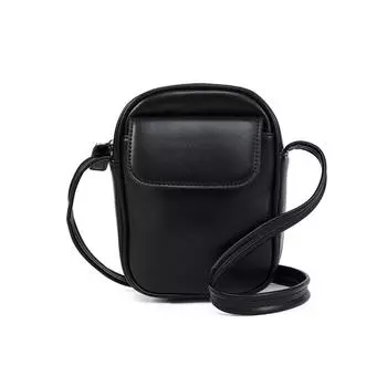 Модная женская сумка кроссбоди из ПУ, сумки для мобильного телефона, кошелек для прогулок, однотонная сумка-мессенджер с клапаном, маленькая женская наплечная сумка-тоут для дам чёрный