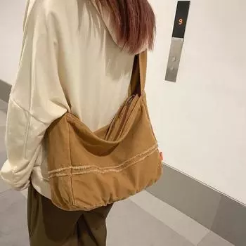 Модная женская сумка-мессенджер, большая вместительная сумка для покупок, унисекс, парусиновая студенческая сумка на плечо, однотонная женская сумка 32 x 13 x 26 cm чёрный