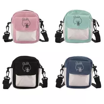 Модная женская сумка-мессенджер из холста с цветным принтом и мультяшным принтом синий