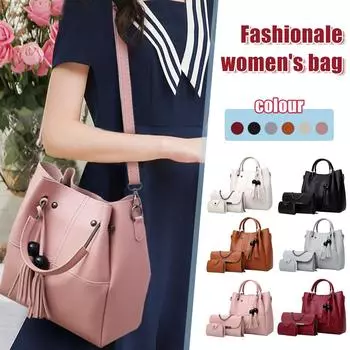 Модная женская сумка-мессенджер на одно плечо из трех частей с кисточкой чёрный