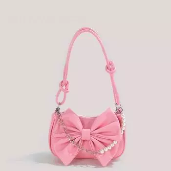 Модная женская сумка на одно плечо с бантом и бисером, однотонная женская кожаная сумка через плечо, милая милая женская сумочка (20cm<Max Length<30cm)