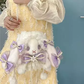 Модная женская сумка на плечо с милым кроликом, кавайная плюшевая пушистая кукла Лолита, милая сумка через плечо с бантом, маленькая модная элегантная женская сумка 27X19X14cm фиолетовый