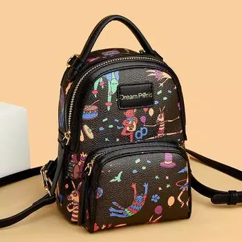 Модная женская сумка на плечо с рисунком из мультфильма, цветной блок, маленький женский рюкзак, повседневная дорожная сумка для женщин